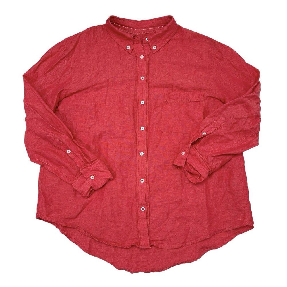 Maeve Anthropologie Top Size Medium Pink Linen Blend Button Front Shirt Casual